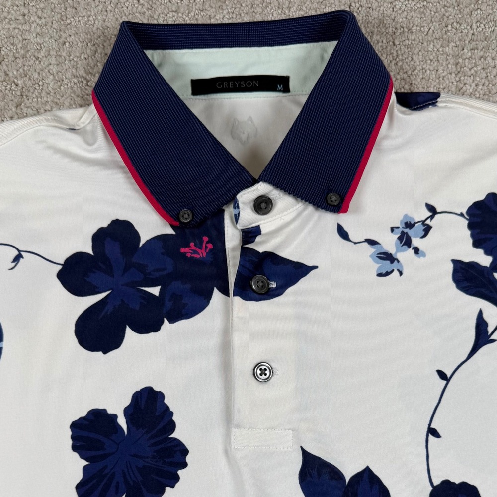 Greyson Mens Medium White Floral Snake Print Performance Golf Polo Shirt